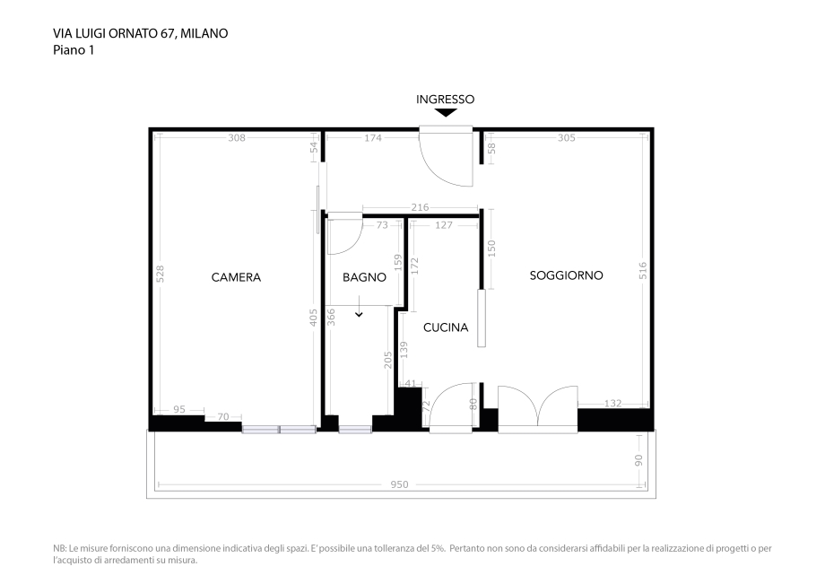 Appartamento in condominio di 2 locali MILANO NIGUARDA di 55 mq